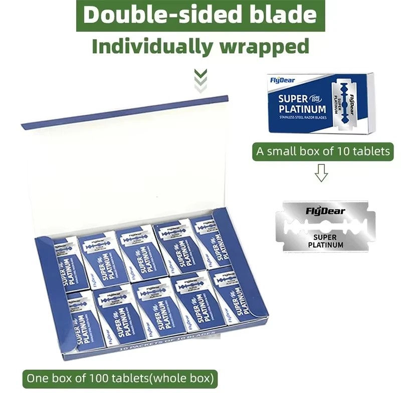 100Pcs FlyDear Sharp Double Edge Safety Razor Blades Retro Stainless Steel Blades Barbershop Men Facial Smooth Shave Supplies