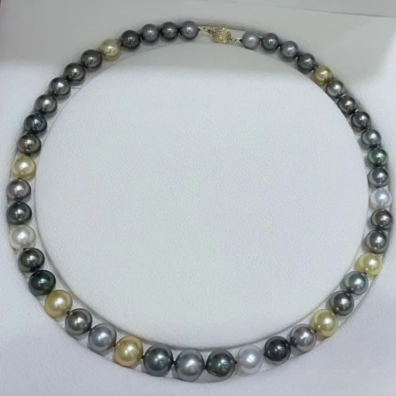 Hueg 11-12mm Natural Multicolor Color Round Genuine Pearl Necklace 925 Sterling Silver Jewelry for Women Girls