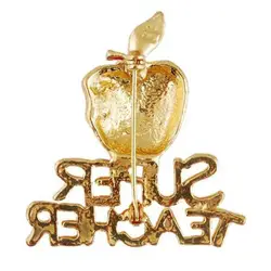 Brooch Badge Pin Apple Super Teacher Shape Rhineston Inlaid Christmas Corsage Banquet Scarf Teacher Day Gift Unisex Party Office