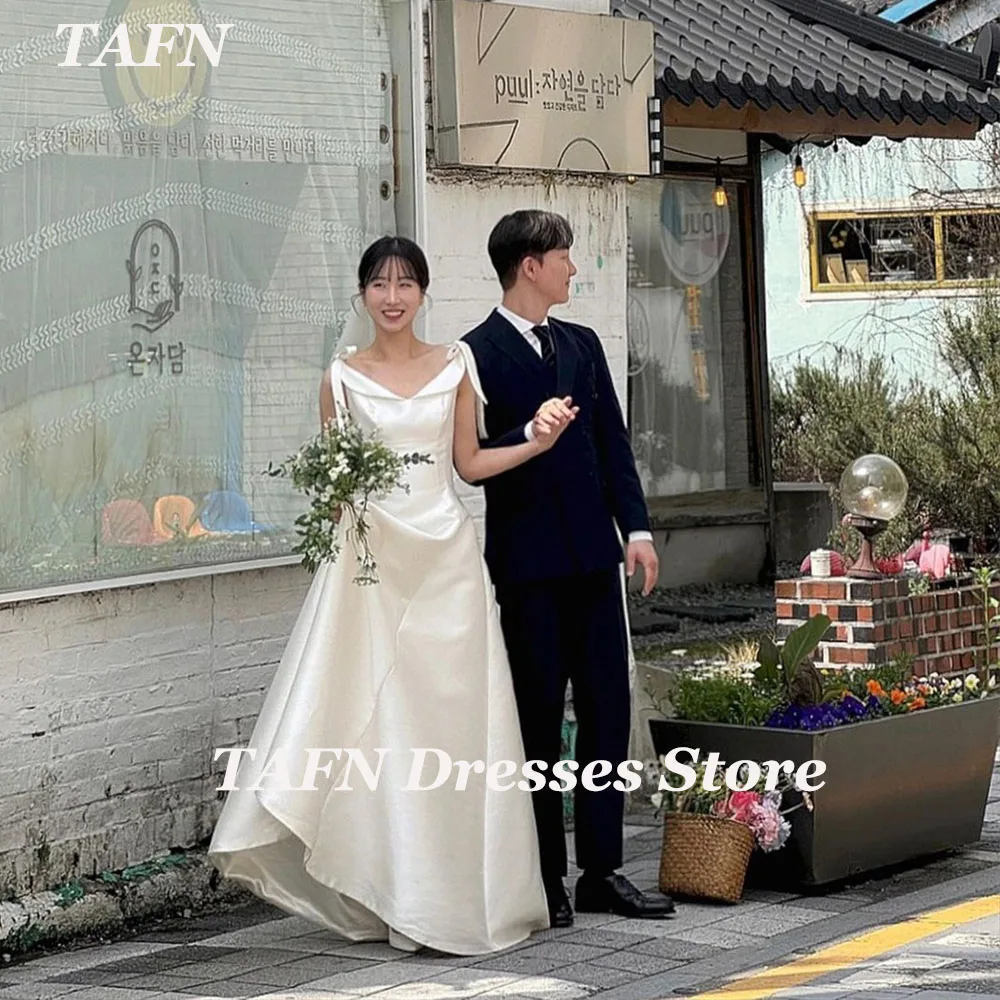 TAFN A-line Satin Wedding Dresses Floor-Length Korea Bridal Gown Custom Made Photo Shoot Sleeveless Gown for Bride