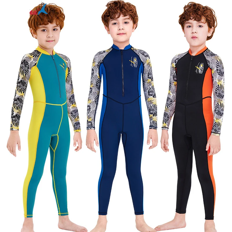 Children's swimsuit boys sunblock one-piece wetsuit Long sleeve Medium and large children quick-drying jellyfish swimsuit surf