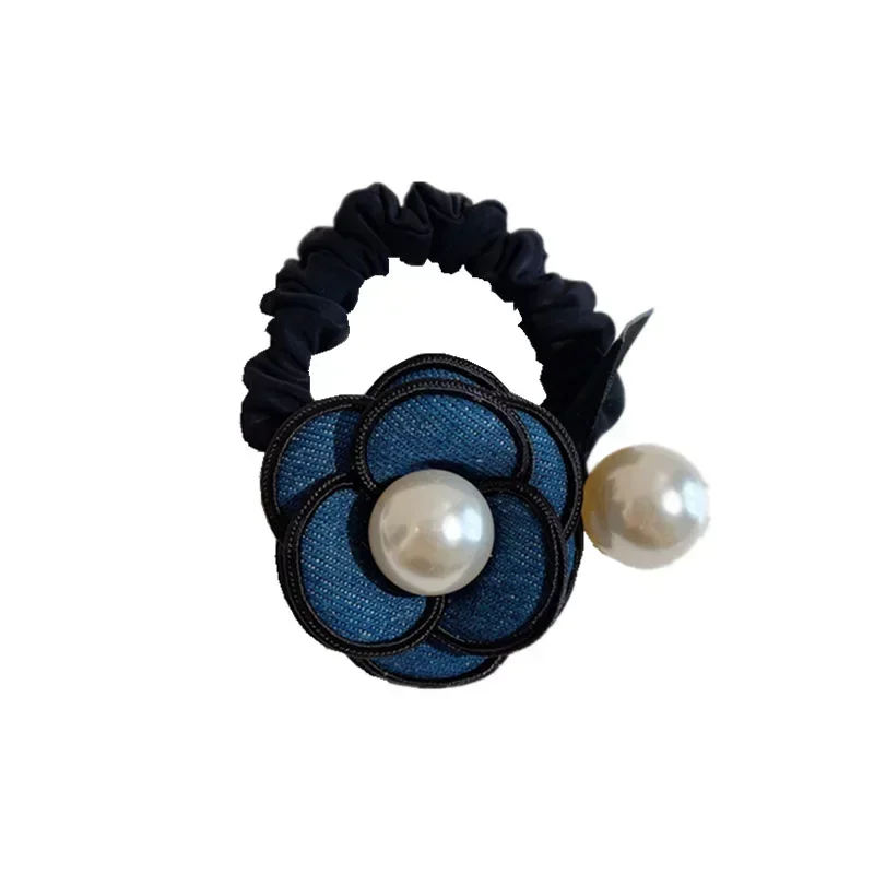 Korean Fashion Camellia Flower Hair Ties Intestine Ring Pearl  Rope Temperament Ponytail Rubber Band Headdress for Girls