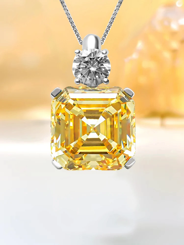 

Fashion Jewelry S925 Sterling Silver Necklace 10 * 10 Yellow Diamond High Carbon Diamond Simple Pendant for Women's Fashion Vers