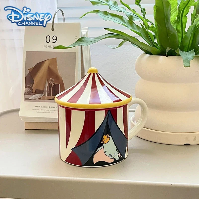 Disney Dumbo Water Cup Circus Ceramic Mug Cartoon Action Figure Collectible Cup with Cover Creative Coffee Cup Milk Cup Gifts