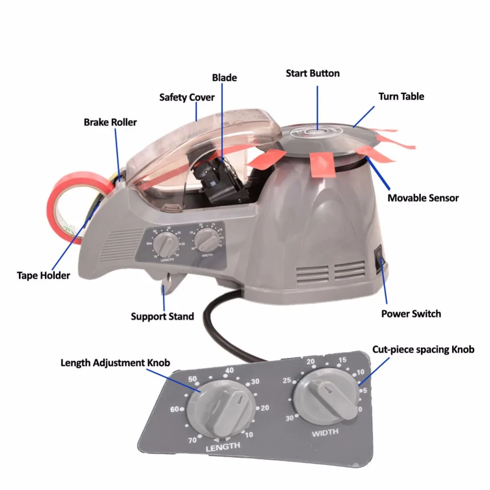 ZCUT-870 Electric Automatic Tape Dispenser Movable Sensor Function for Apparel Cutting Polyimide/Acetate Plastic Cartons