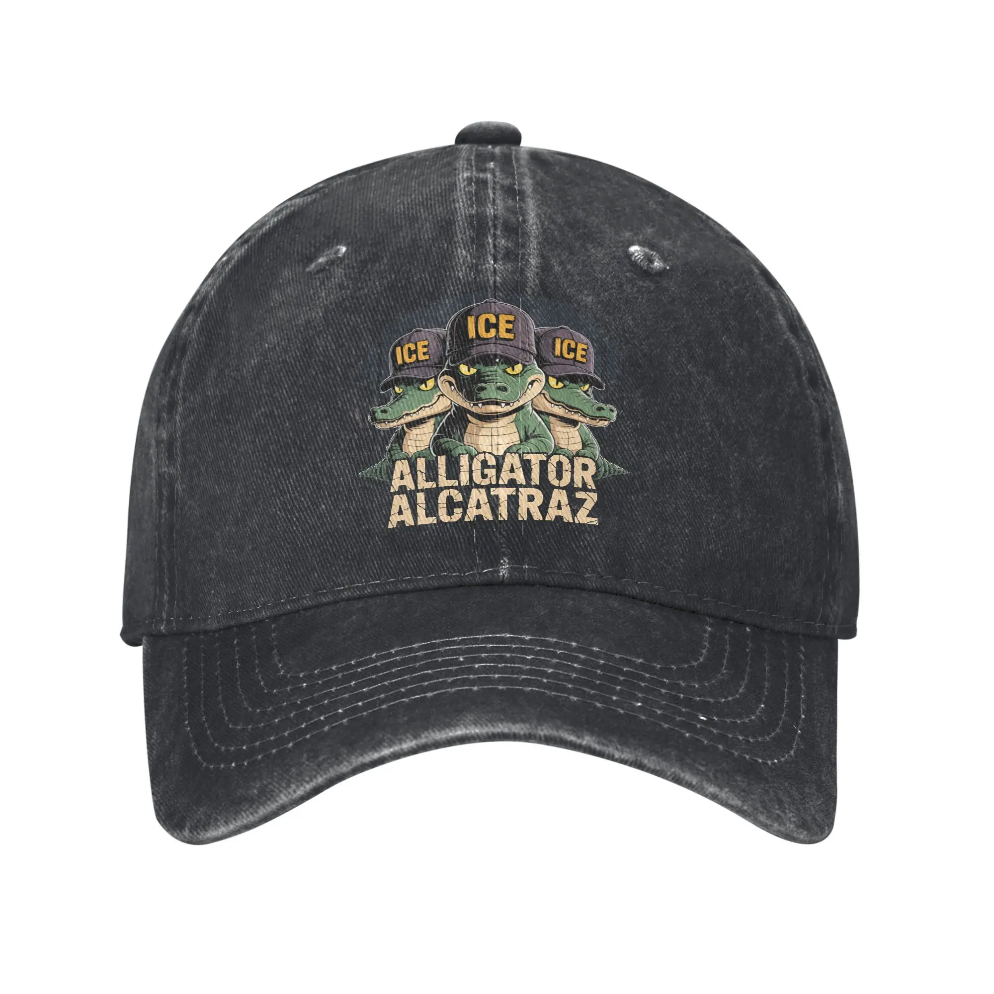 

Vintage Alligator Alcatraz Prison Ice Baseball Caps Unisex Distressed Denim Headwear Running Golf Adjustable Fit Caps Hat