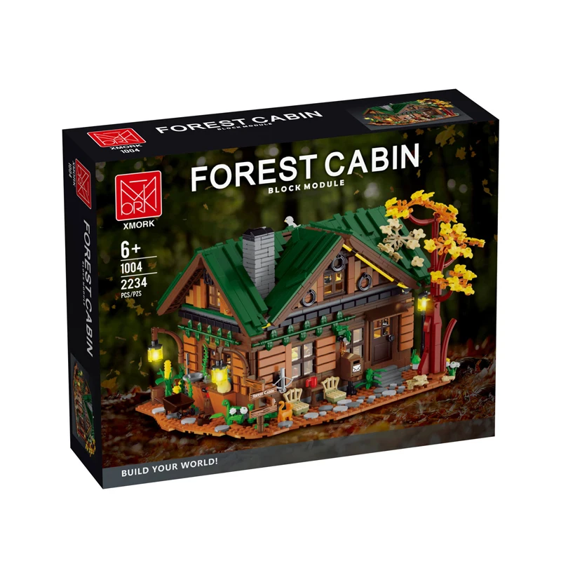 IN STOCK MK1004 Forest Cabin Building Blocks Assembling Wooden House Bricks Construction Model Toys for Boys Christmas Gift Set