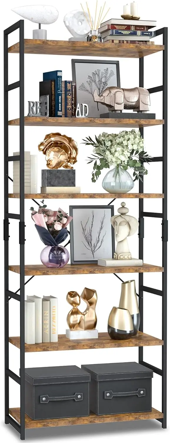 

6 Tier Bookshelf, Tall Bookcase Shelf Storage Organizer, Modern Book Shelf for Bedroom, Living Room and Home Office, Vin