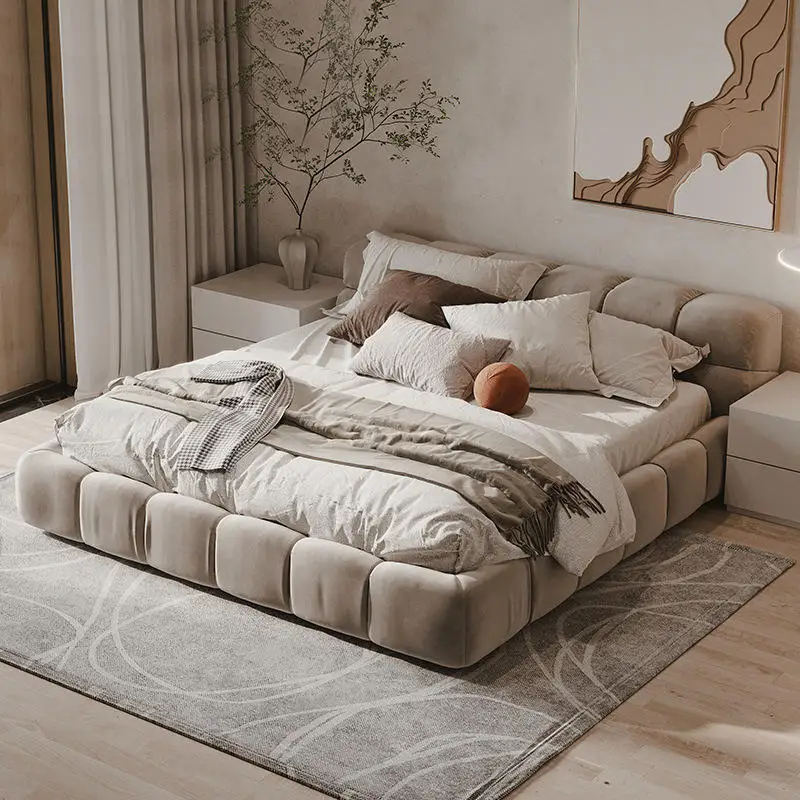 Luxury Bedroom Set Modern Platform Bed Frame Tufted Cloud King Size Fabric Up-holstered Beds