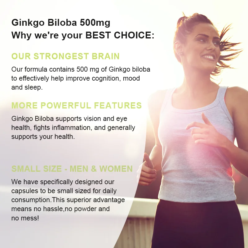 Ginkgo Biloba Capsules for Booster Brain Cognitive Function, Memory, Relieve Anxiety Depression, Mood Balance