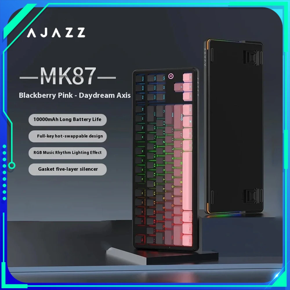 

AJAZZ MK87 Механическая клавиатура RGB с тремя режимами Беспроводная игровая клавиатура Прокладка с горячей заменой 10000 мАч PBT ПК Аксессуары для геймеров Подарок