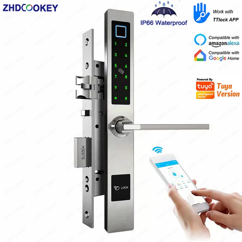 ZHDCOOKEY Electronic European Waterproof Bluetooth TTlock Fingerprint IC Card Password Digital Smart Door Lock For Aluminum Door