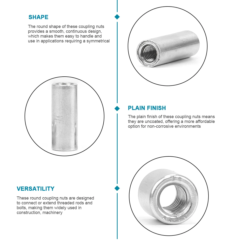 1-5pcs Round Coupling Nuts Stainless Steel M3 M4 M5 M6 M8 M10 Long Extend Round Connector Nuts Rod Female Thread for Camera Pan