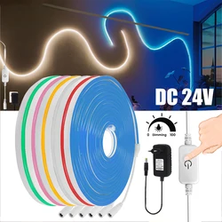 DC 24V Touch Dimmer Neon Strip TV BackLight White/Ice Blue/Pink/Yellow/Green/Pink/Purple Silicon Tube Flexible Ribbon LED Light