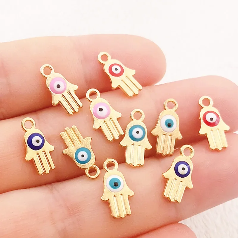 40pcs 15*8mm Gold Color Hamsa Hand Eye Charms Pendant Fit Handmade Necklace Earring Bracelet Jewelry Making DIY Jewelry Findings