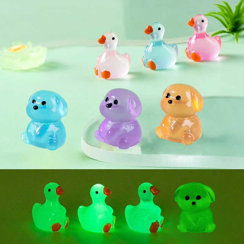 5pcs Luminous Micro Landscape Puppy Goose Ornaments DIY Resin Garden Decoration Outdoor Patio Lawn Yard Garden Accessories