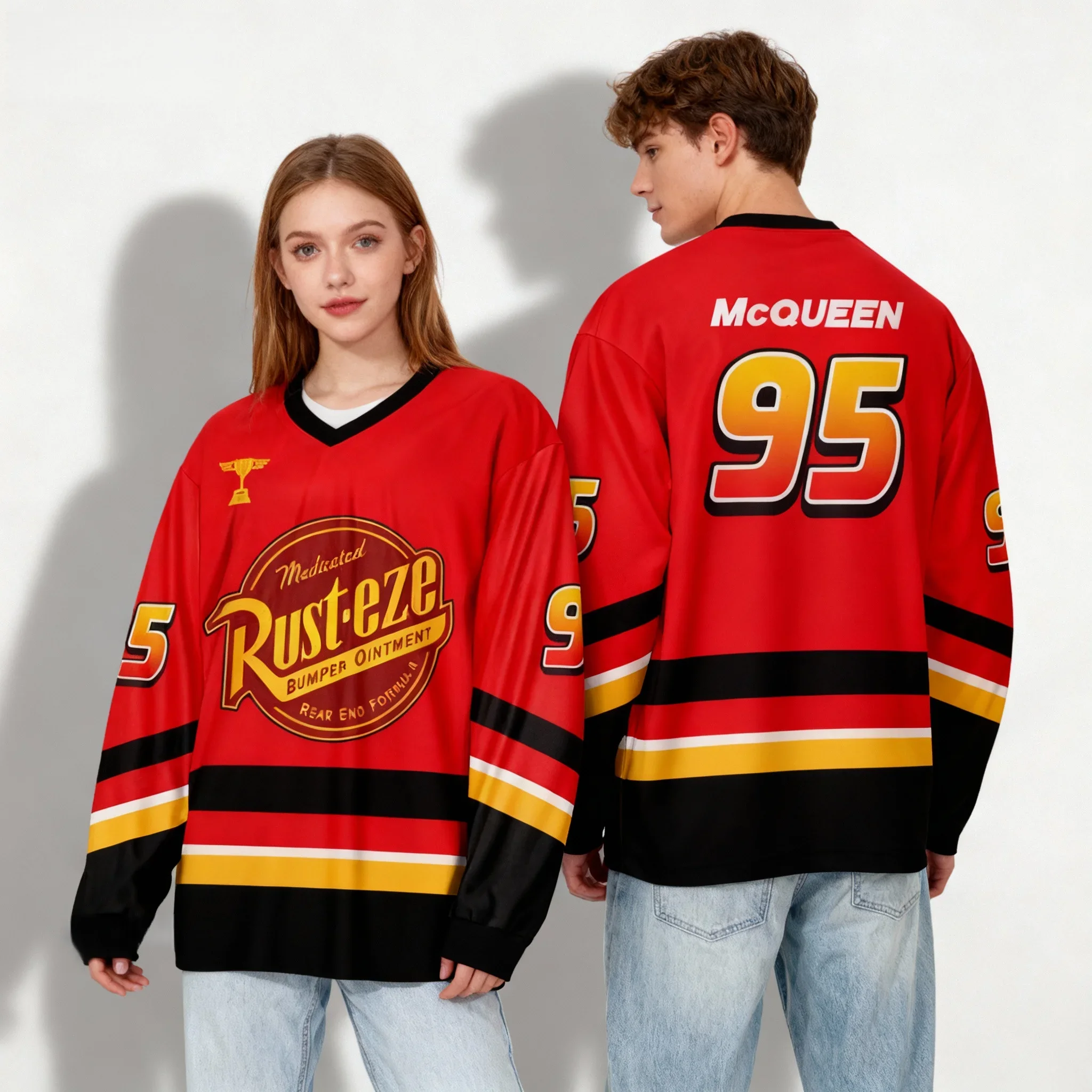 

Осенне-зимняя футболка с длинным рукавом в стиле анимации Диснея, с изображением Микки и Минни, для любителей хоккея, оверсайз, женская и мужская