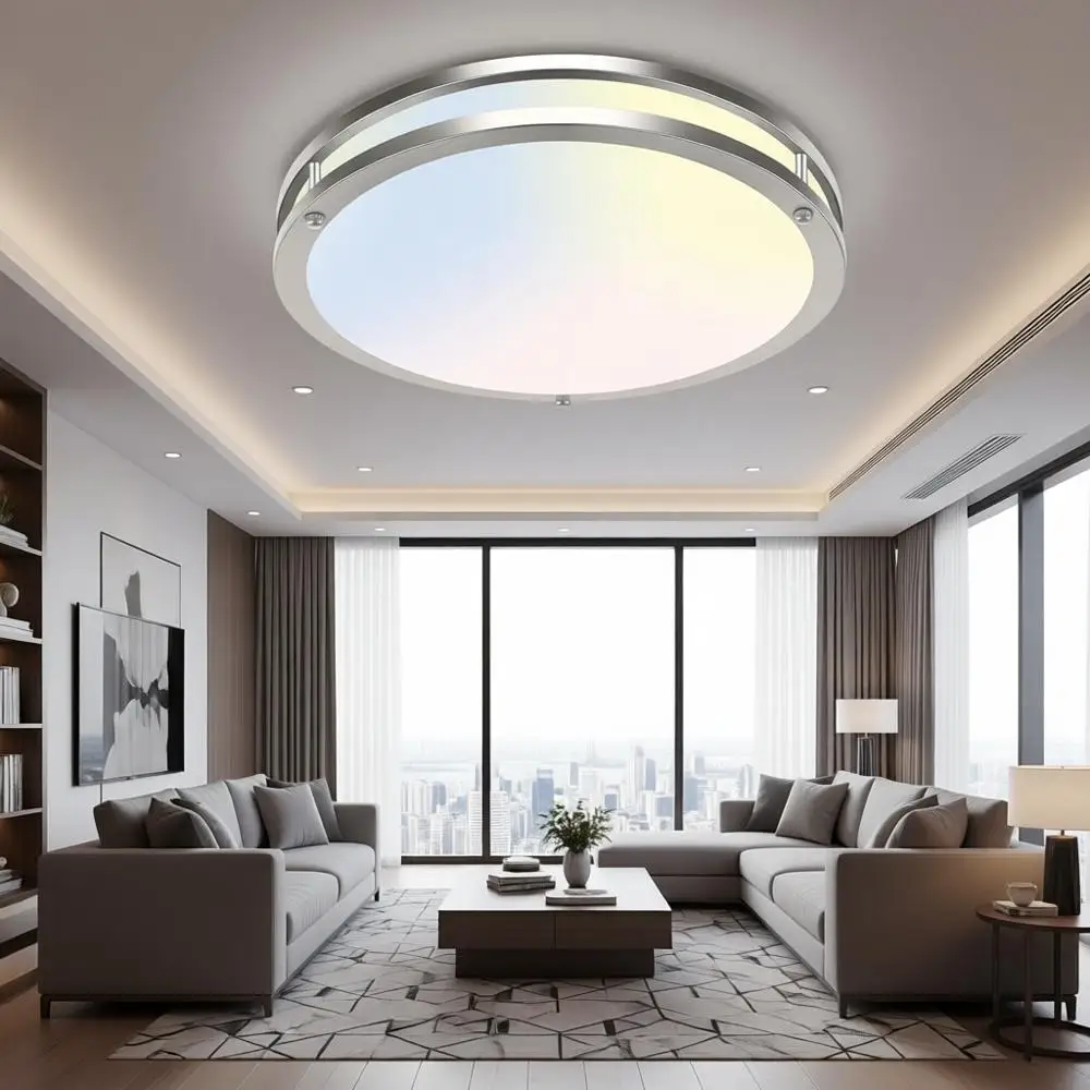 

LED Ceiling Light with Remote, Dimmable, 3000K-6500K Adjustable Ceiling Light Fixture, Timer, Night Light, 10 inch Brushed Nicke