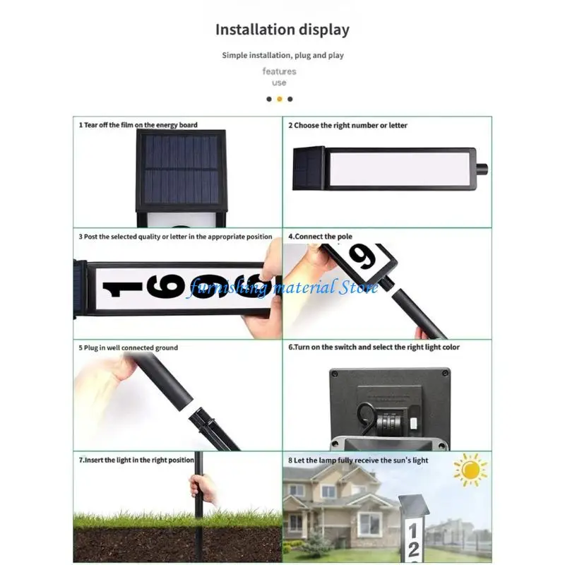 Y5GD Solar Power Address Sign Outdoor LED House Number Light IP65 Waterproof