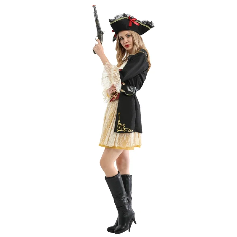 Female Caribbean Pirates Captain Costume Halloween Role Playing Cosplay Suit Gothic Fancy Woman Dress