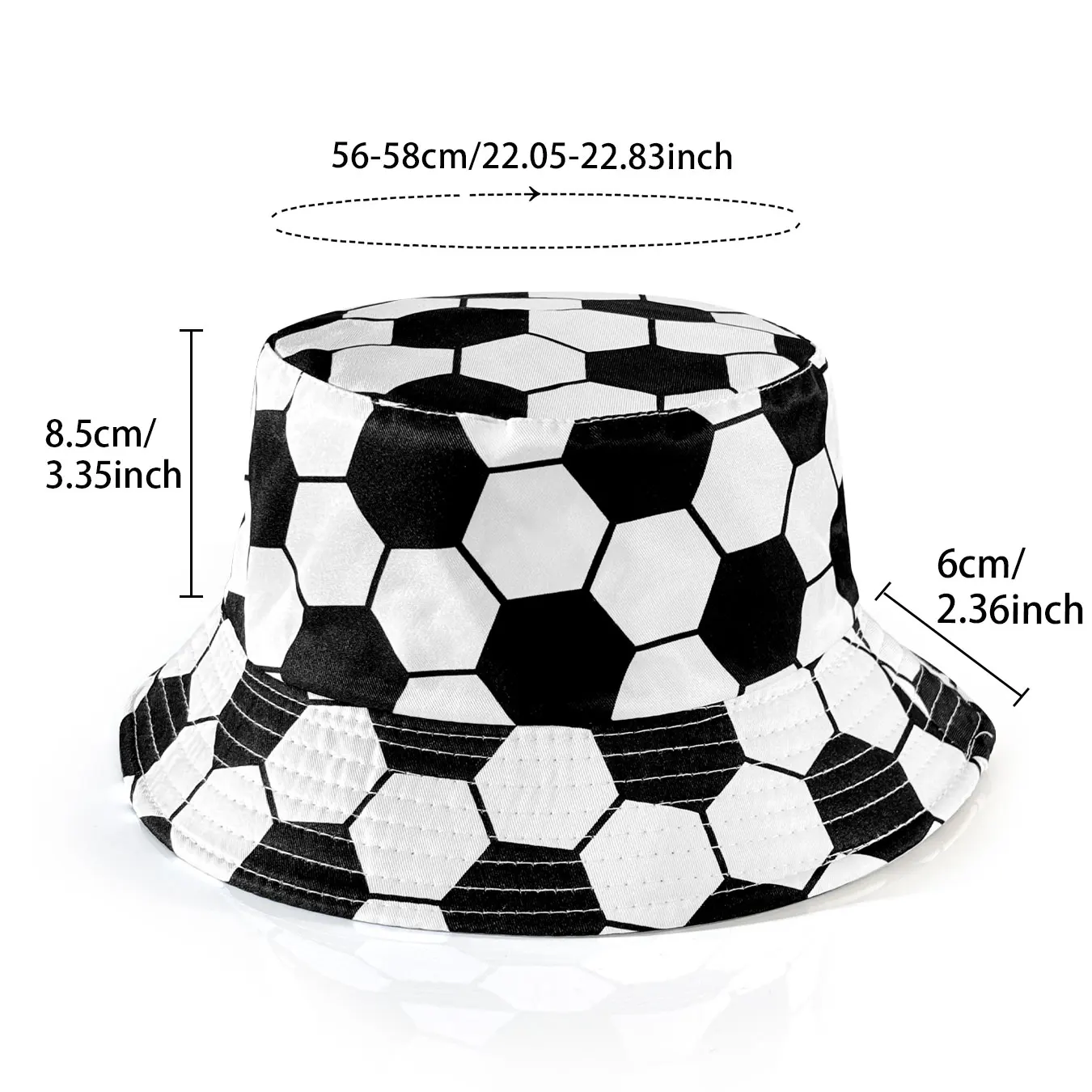Fisherman's Hat with Football Pattern, Reversible for Men and Women, Sun Protection Bucket Hat, Foldable, Suitable for All Seasons, Sporty Style, Fashionable Bucket Hat for Outdoor Leisure.