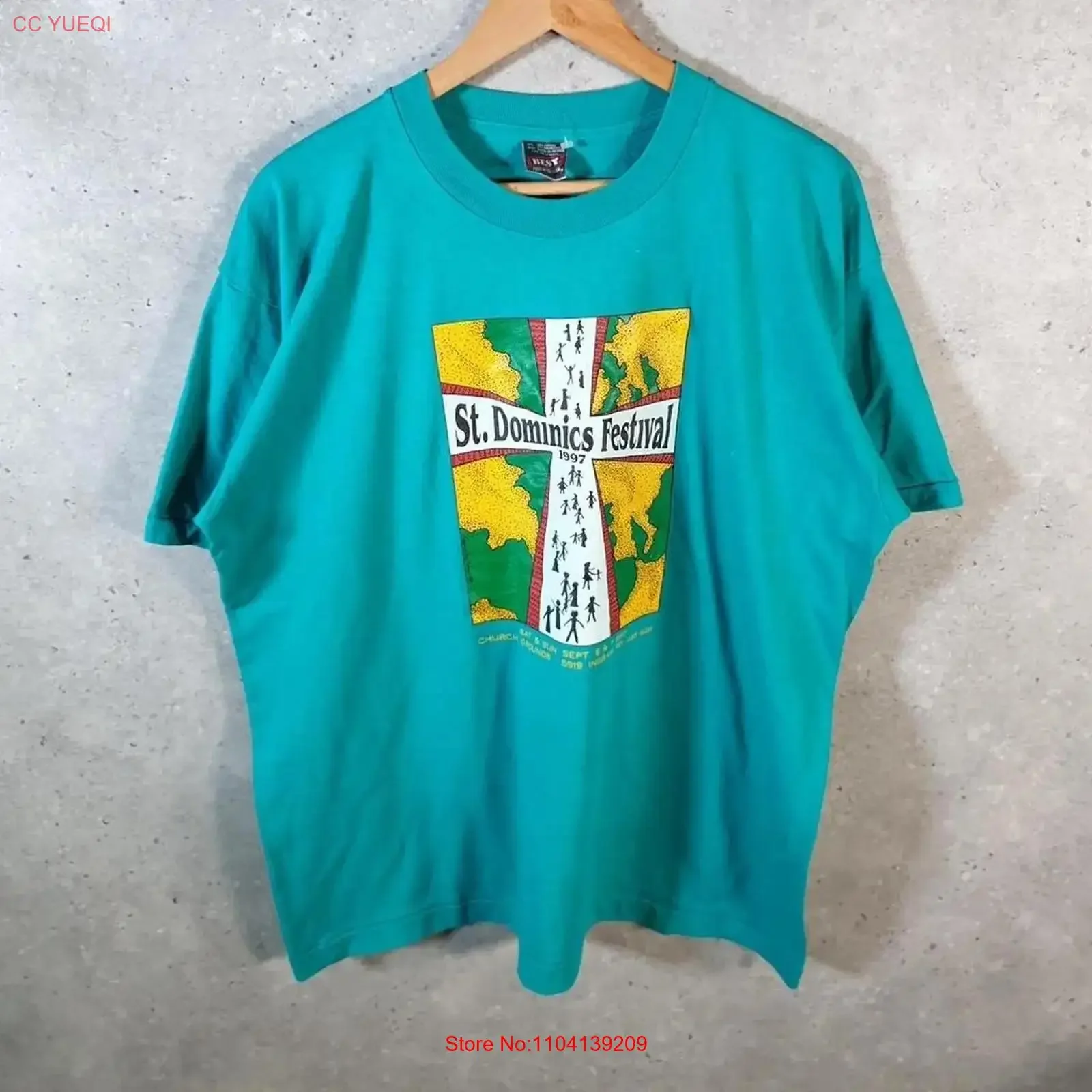 Vintage Fruit Of The Loom St Dominic s Festival 1997 USA T Shirt Mens XL Blue long or short sleeves vintage Washed fashion