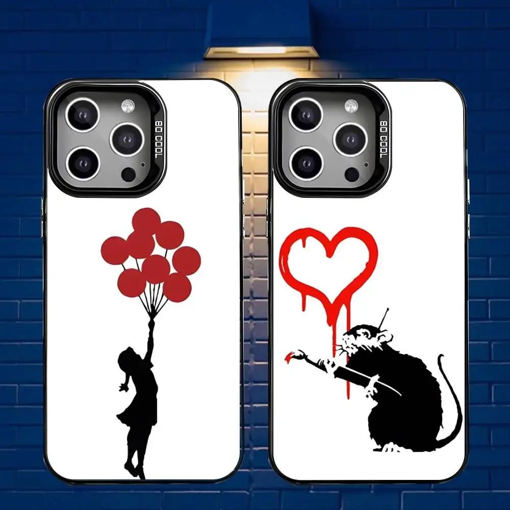 

G-Graffiti Artist B-Banksy Phone Case For iPhone 16,15,14,13,12,11,Mini,Pro,E,MAX Gray Matte Silicone Black Cover