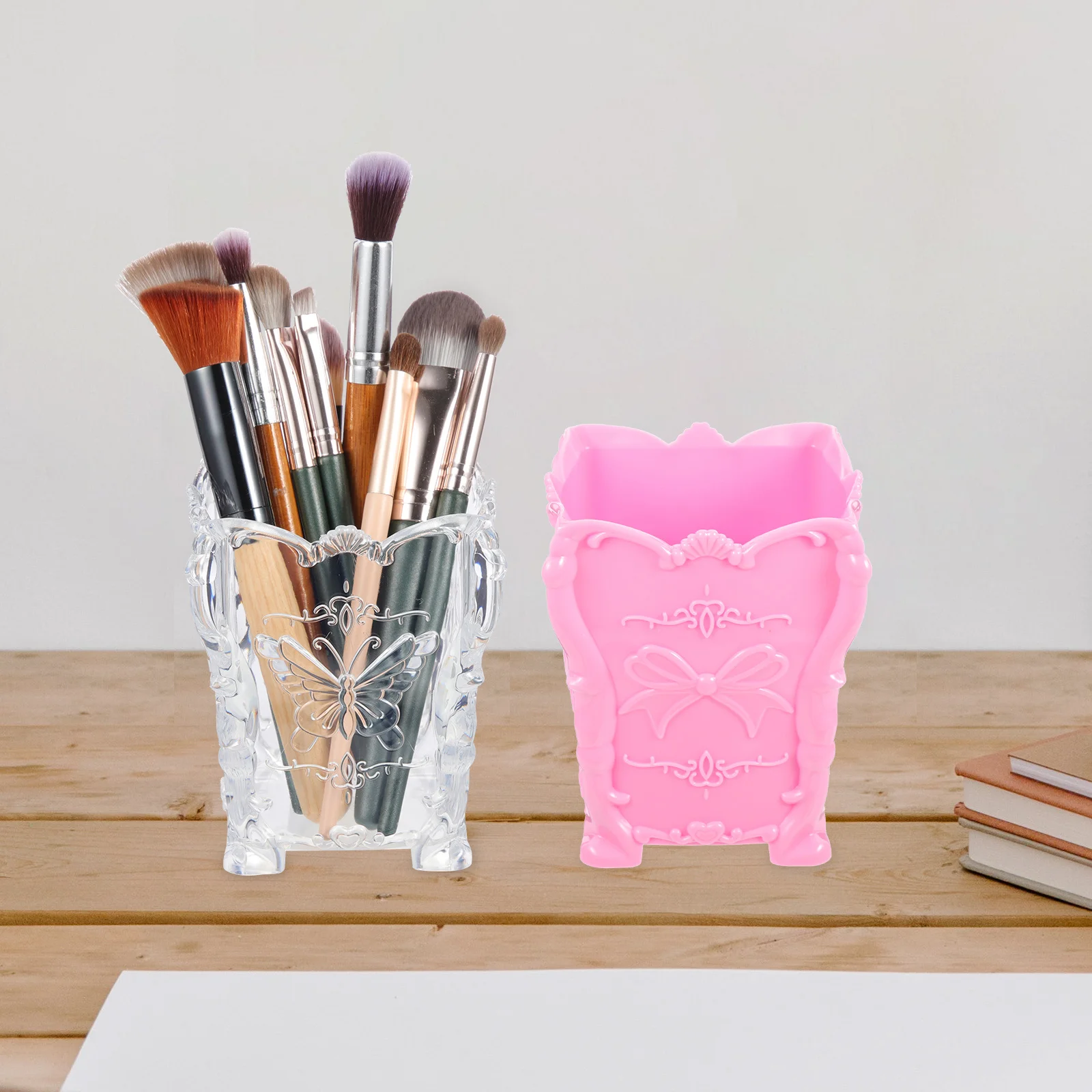 2 قطعة حامل فرشاة للمكياج حاوية تخزين شفافة كبيرة مفتوحة لمستحضرات التجميل قلم أحمر الشفاه منظم سطح المكتب #1