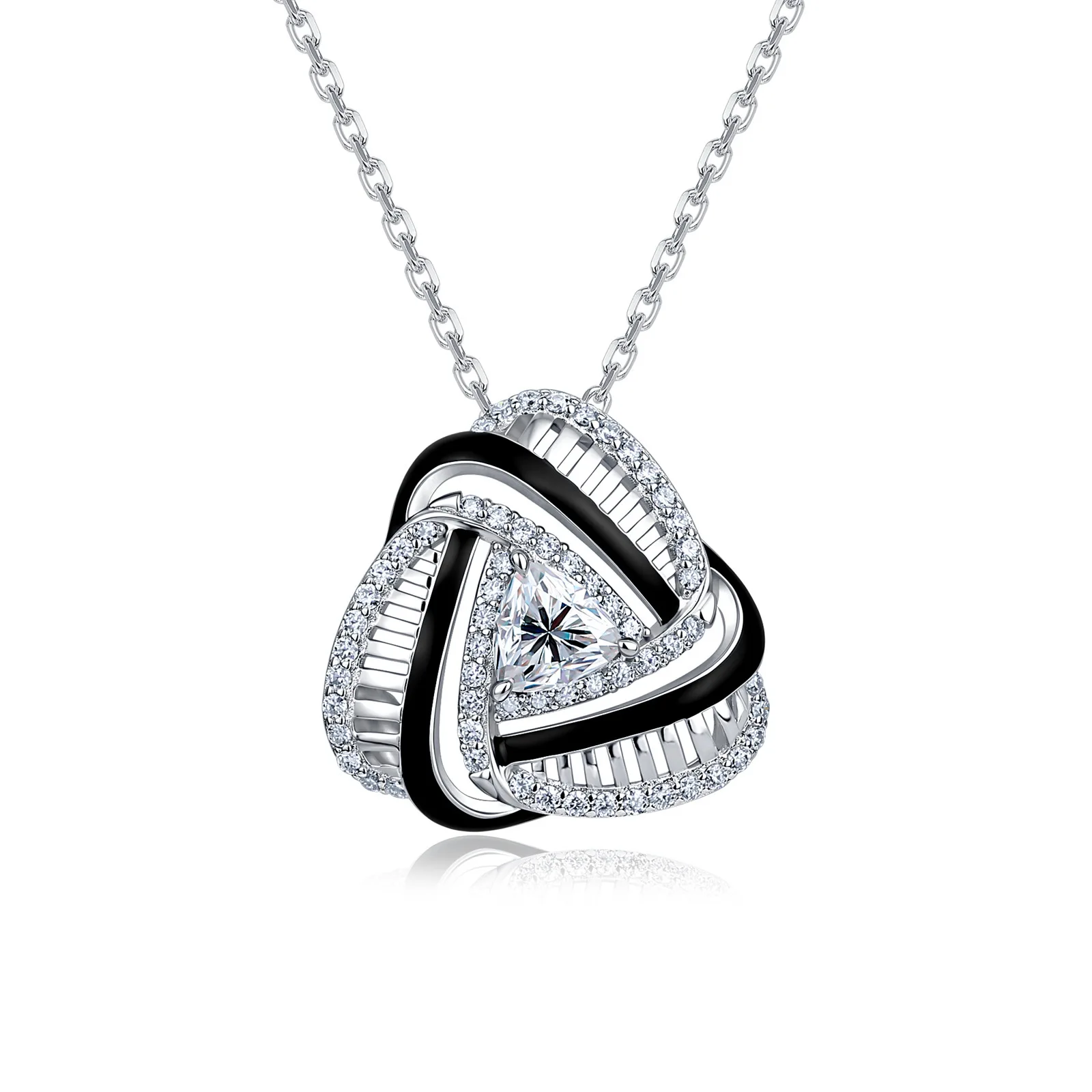 S925 Silver Three‑Loop Intertwined Heart Moissanite Necklace, Color‑Contrast Triangle Heart‑Shaped Pendant Light‑Luxury Couple G