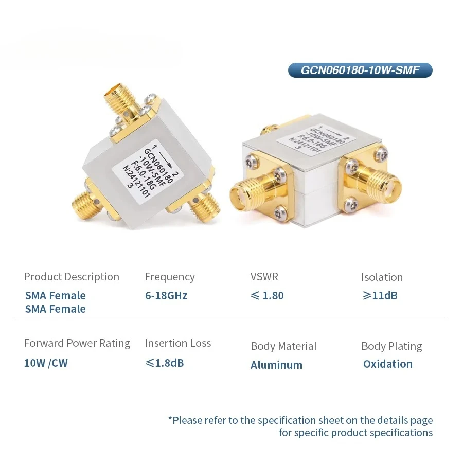RF Circulator with 11dB Isolation 10 Watts and SMA Female from 6GHz to 18GHz