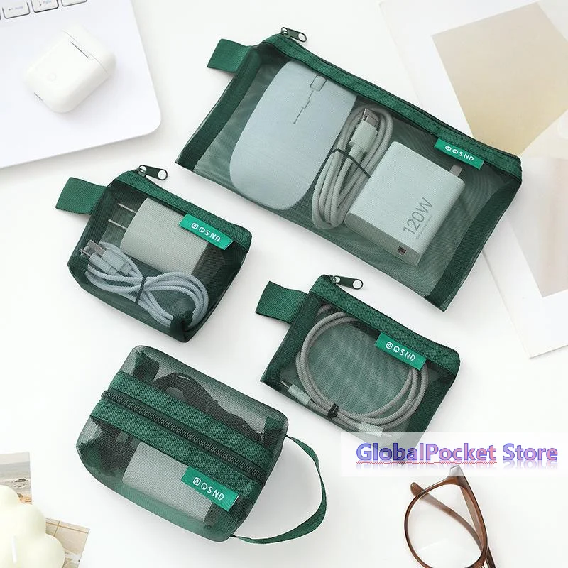 [TG823]6Pcs/Set Transparent Mesh Storage Pouch Makeup Toiletry Bag Travel Organizer Cable Coin Key Earphone Charger Card Holder