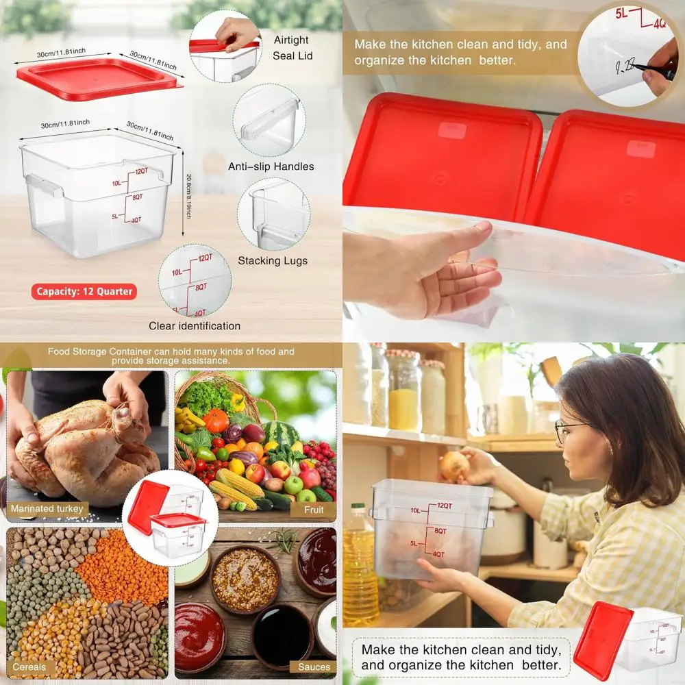 

Квадратные пищевые контейнеры из прозрачного поликарбоната на 12 литров с крышками и градуировкой для коммерческого использования