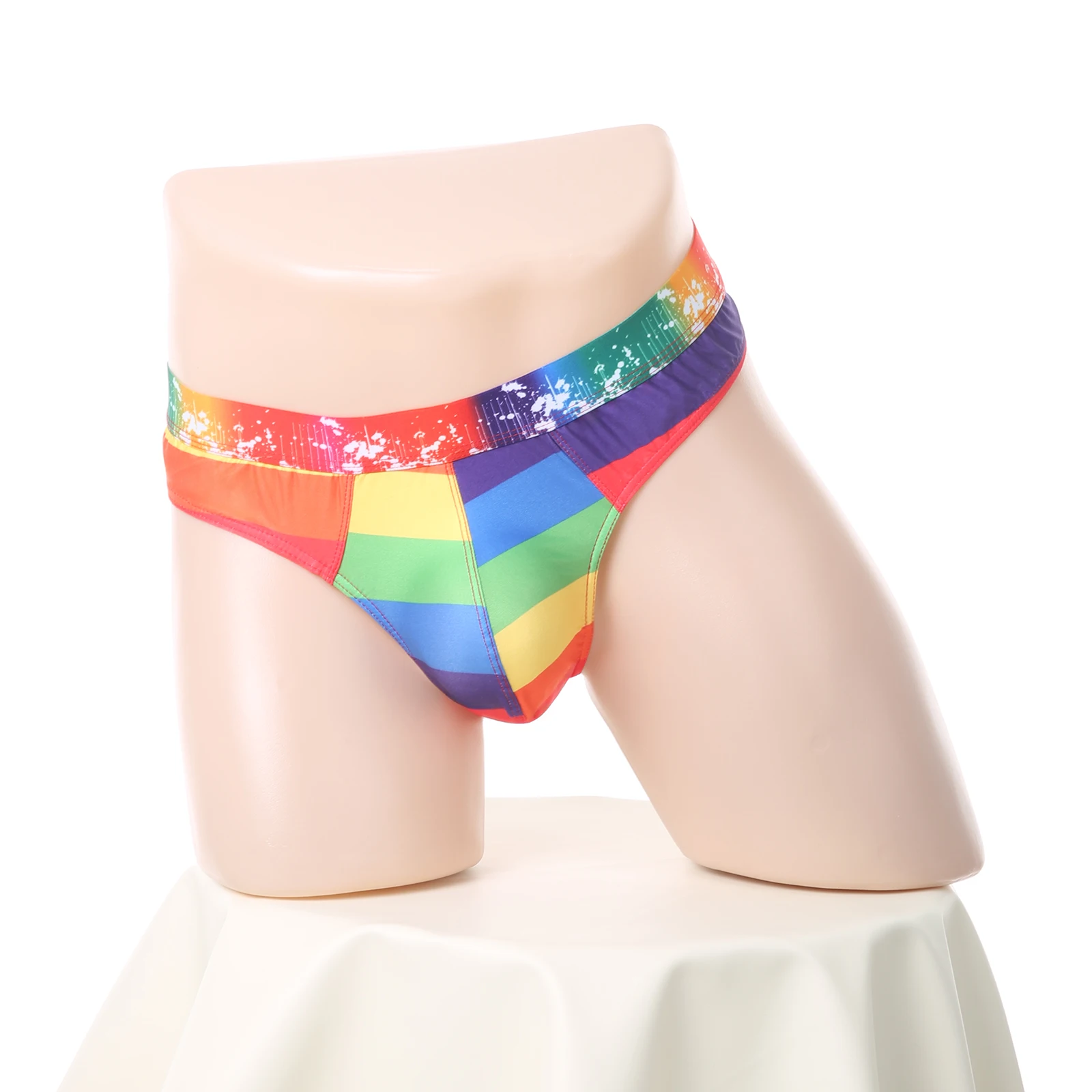 

Men Swimwear Sexy Bikini Rainbow Prints Swim Briefs Swimsuit Beach Shorts Bulge Pouch Swimming Bathing Suit Breathable Thongs