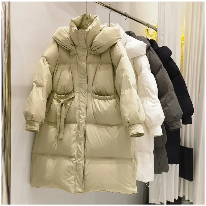 2023 Winter Fashion Women Down Coat Hooded Thickened Plus Size Loose 90% White Duck Down Coat New Warm Women Snow Wear Overcoat