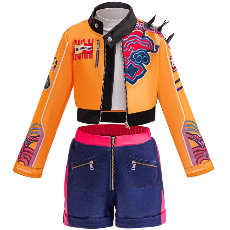 

Kids Girls Rumi Movie Cosplay Costume Long Sleeve Jacket Vest And Shorts For Child Idol Roleplay Halloween Demon Party Outfits