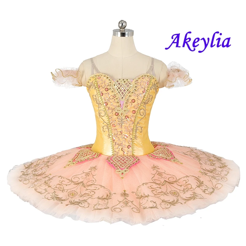 Yellow Peach Adult Professional Ballet Tutu Women Fairy Doll Ballet Costumes Pancake Tutu pink for girls competition JN9229B