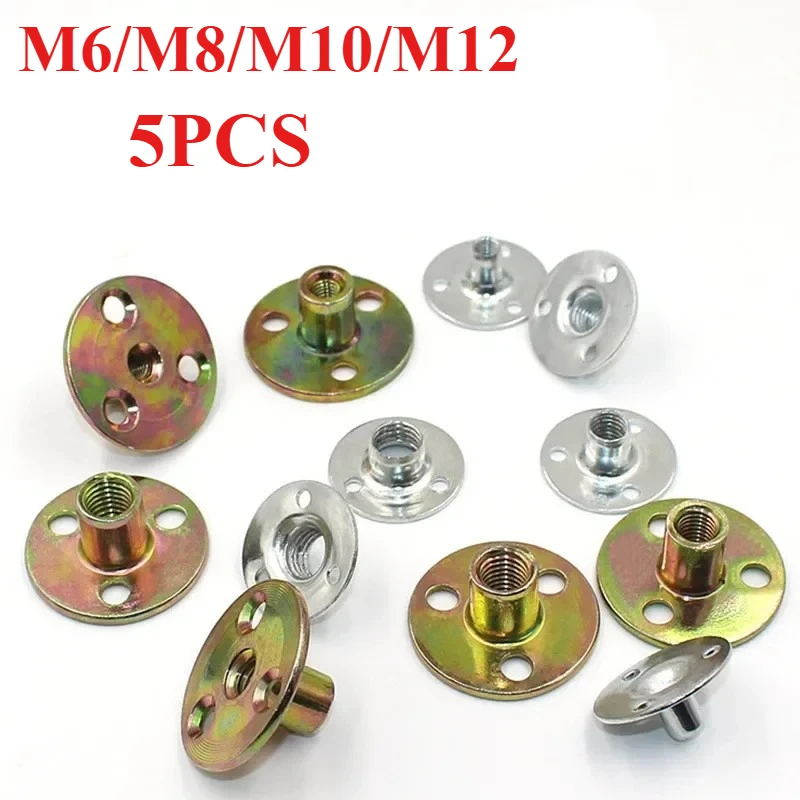 

5 шт. M6 M8 M10 M12 Брэд Отверстие Тройник Гайка Деревянная Мебель Углеродистая Сталь Круглое Основание Винтовая Тройная Гайка Мебельная Аксессуар Отверстие Т-гайка