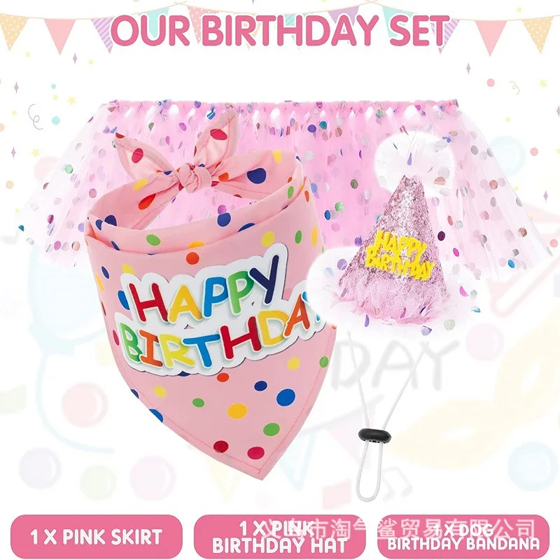 Conjunto de fiesta de cumpleaños para mascotas, falda, sombrero, pajarita, productos para Celebración de mascotas, suministros para cachorros y