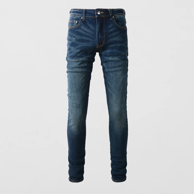 

Fashionable new jeans with stretch, slim fit, washed water, nostalgic blue jeans, high street designer, hip-hop brand, high-qual