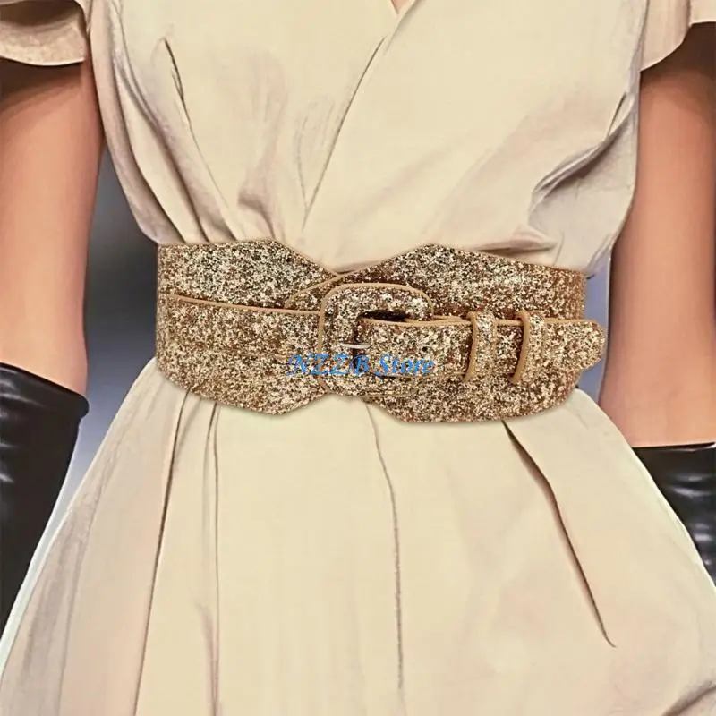 

T21F Waist Belt Underbust Glitter Corset Grunge Chain Costume Belt for Wrap Dress Waist Belt for Suit Skirt Jeans Jewelry