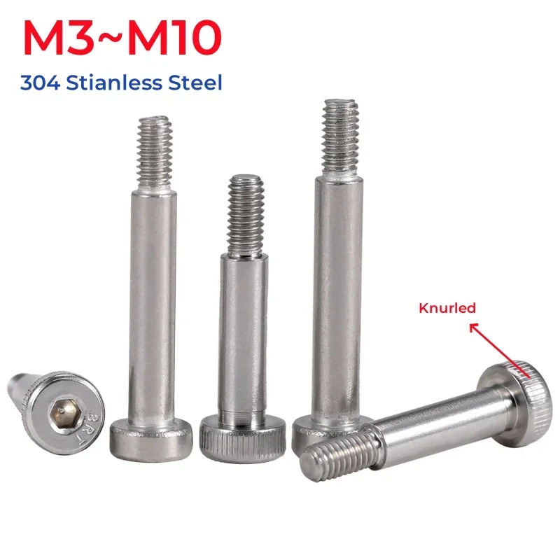 M3 M4 M5 M6 M8 M10 304 Stianless Steel Hex Hexagon Socket Cap Shoulder Roller Bearing Screw Bolt Knurled