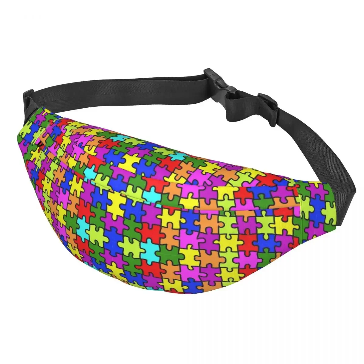 Custom Autism Awareness Colorful Puzzle Pieces Fanny Pack Women Men Sling Crossbody Waist Bag Travel Hiking Phone Money Pouch