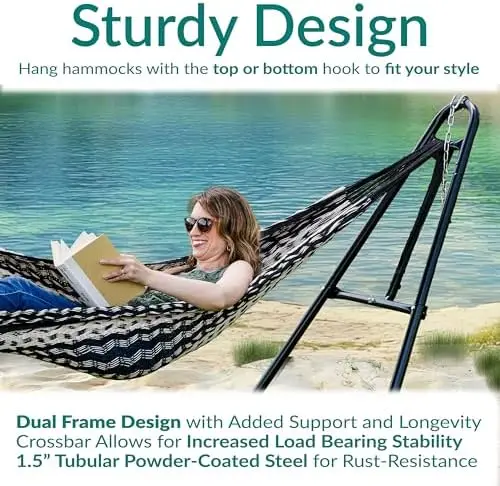 Sunnydaze Universal Double Hammock Stand Only - 550-Pound Capacity - Heavy-Duty Hammock Stand for Outside - Fits 9 to
