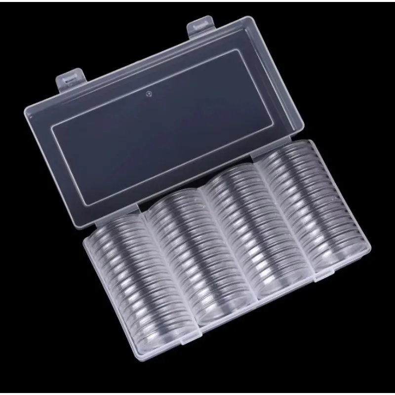 

20sets Clear Round 41mm Direct Fit Coin Capsules Holder Display Collection Case With Storage Box For 1 oz American Silver Eagles