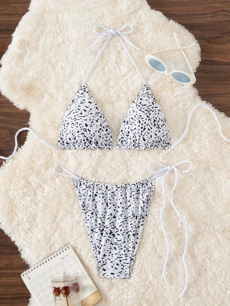 Bikini Costume da bagno donna 2026 New Spot Stampa Halter Bikini Set Sexy Lace Up Costumi da bagno Estate 2 pezzi Beachwear Costume da bagno femminile