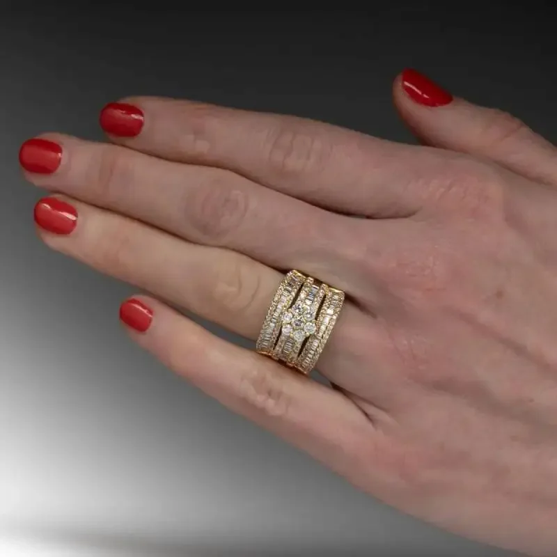 Huitan Wunderschöner Damenring in Goldfarbe mit vollständig glänzendem Zirkonia, modische Accessoires für Hochzeit, Party, Statement-Damenschmuck – Detail 4