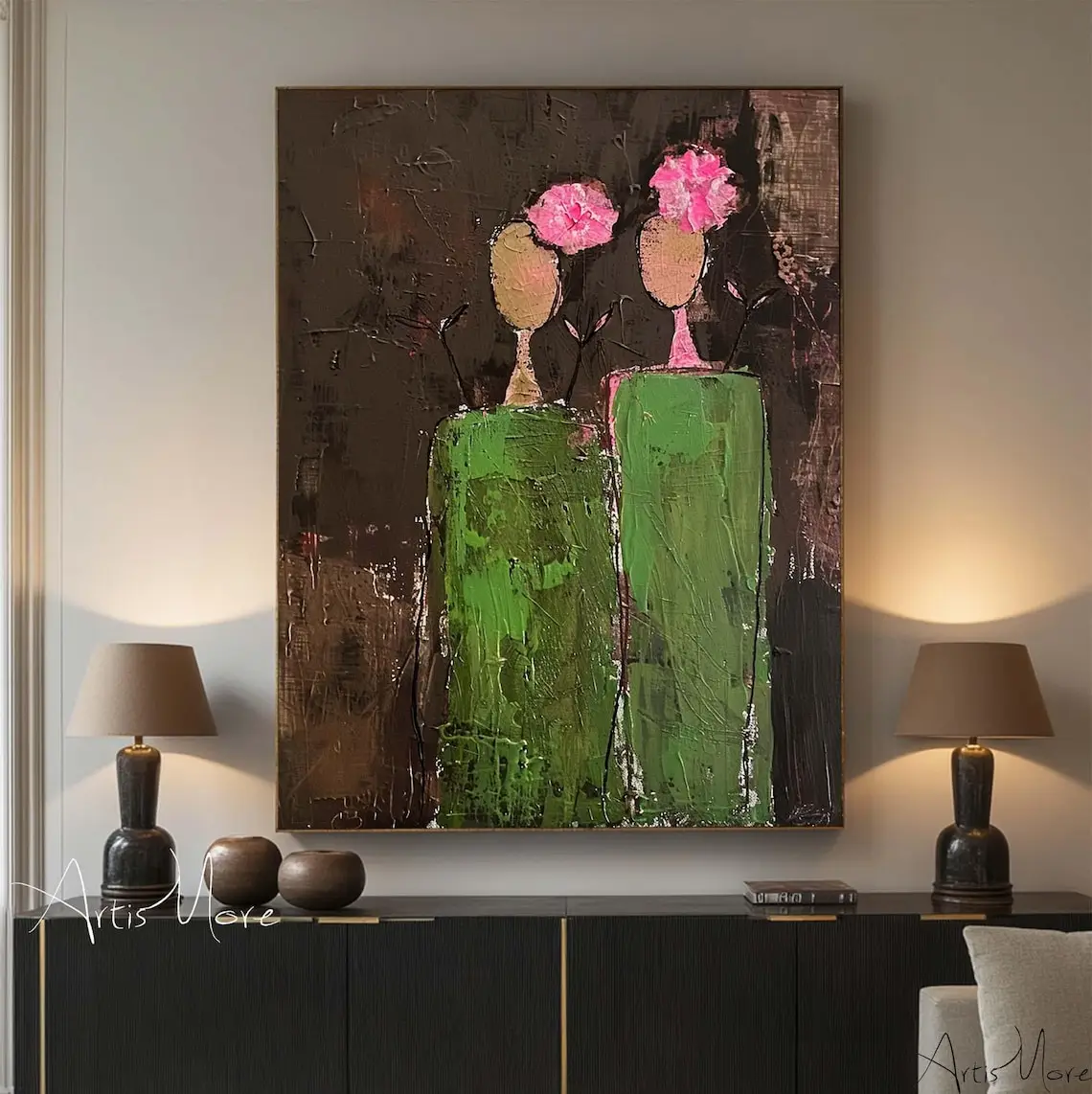 

Mhemyo Abstract Woman Figure Handmade Painting Large Brown Green Texture Painting Vintage Abstract People Art Wabi Sabi Wall Art