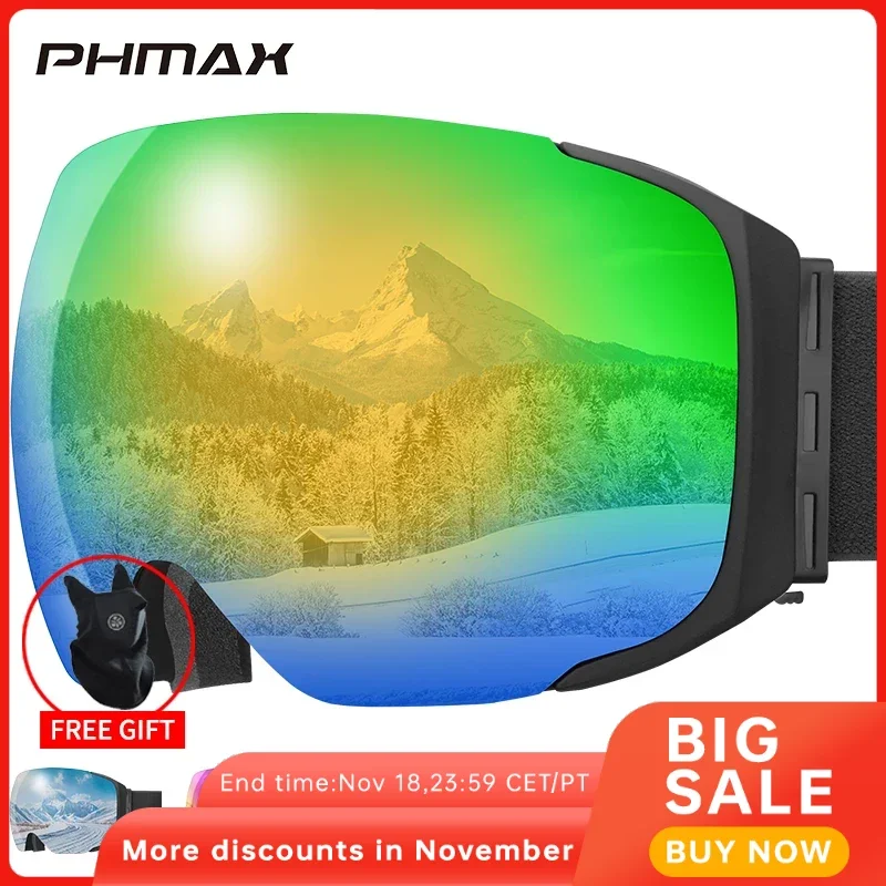 

PHMAX Ski Goggles Magnetic Replace Lens Winter Anti-Fog Snowboard Goggles Glasses UV400 Double Layers Ski Glasses Skiing Eyewear