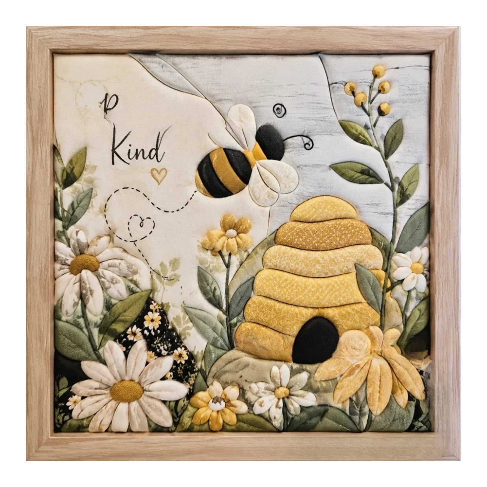 DIY Bee Honeycomb Punch Needle Embroidery Kit Sunflower Daisy 3D Wall Hanging Decor Rustic Home Wood Frame Beginner Gift