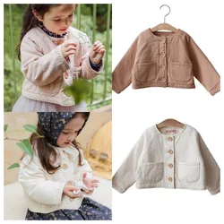 Kids Coat 2024 Autumn Korean Children Toddler Baby Girls Lace Edge Solid Color Shoulder Sleeve Short Coat